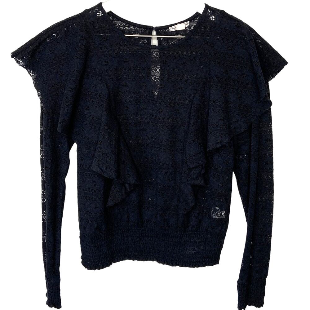 Melrose and Market Black Sheer Lace Long Sleeve Top - Women's Size S